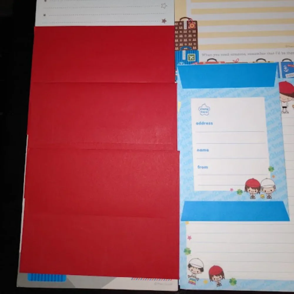 16pc LOT: TRAVEL LOVERS/CARTOON CHARACTER WRITING PAPER + ENVELOPES (4 DESIGNS)